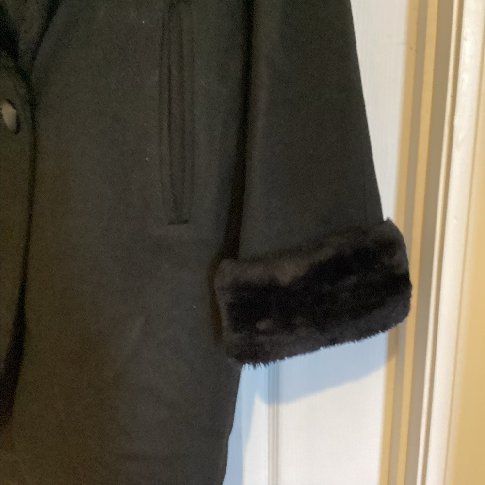 Black 100% Wool Jacket with Faux Fur - Picture 4 of 8